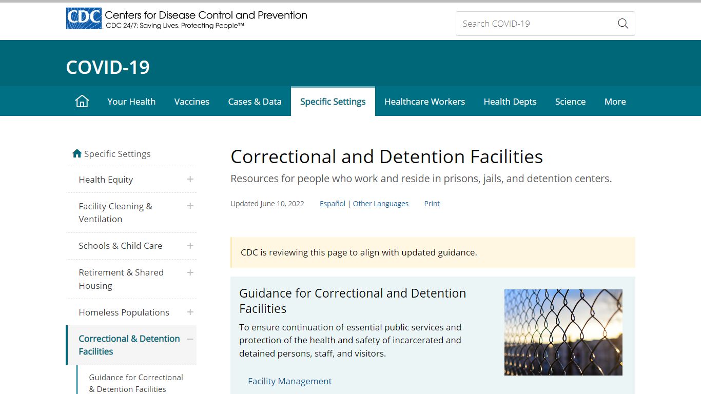 Correctional and Detention Facilities | CDC